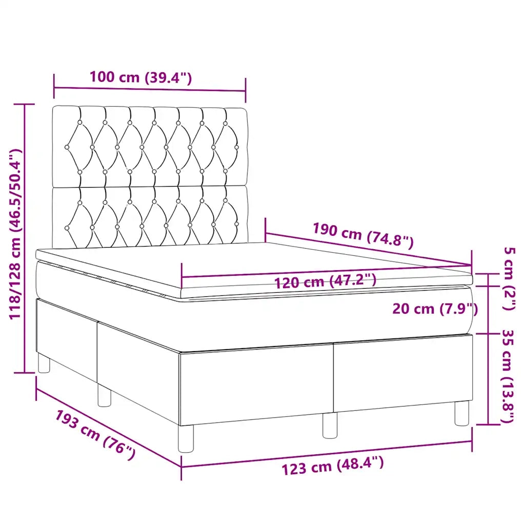 Letto a Molle Materasso e LED Grigio Scuro 120x190cm in Tessuto