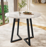 Tavolo da pranzo rotondo 80x75 cm con piano effetto marmo; gambe regolabili in MDF bianco