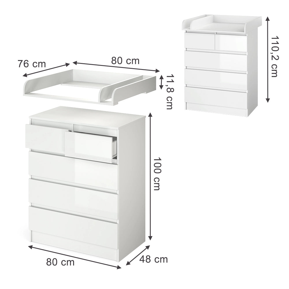 Vicco Fasciatoio Bianco 80 x 110.2 cm con 5 cassetti