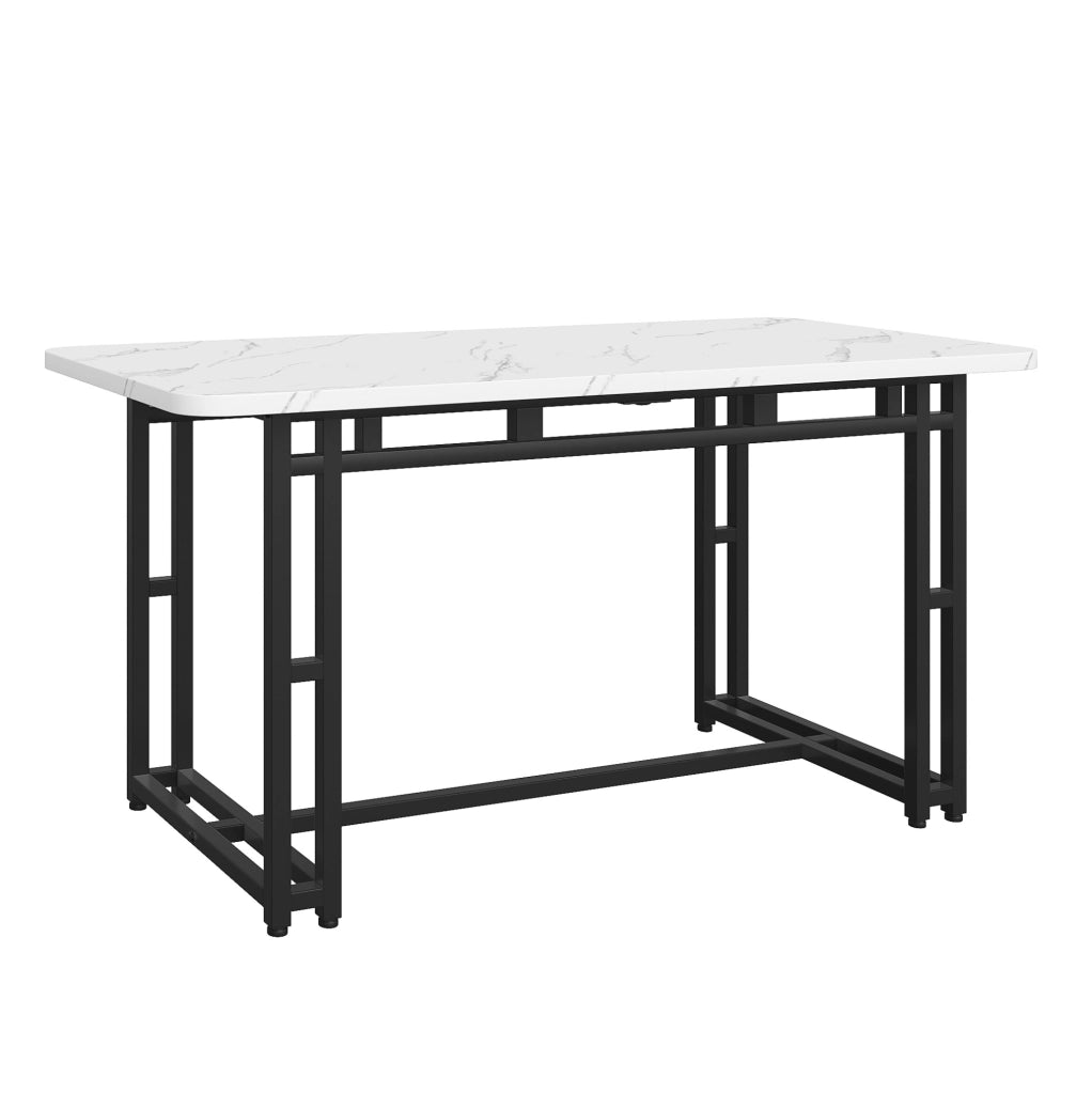 Tavolo da pranzo 120 cm moderno con gambe in metallo; MDF nero e bianco