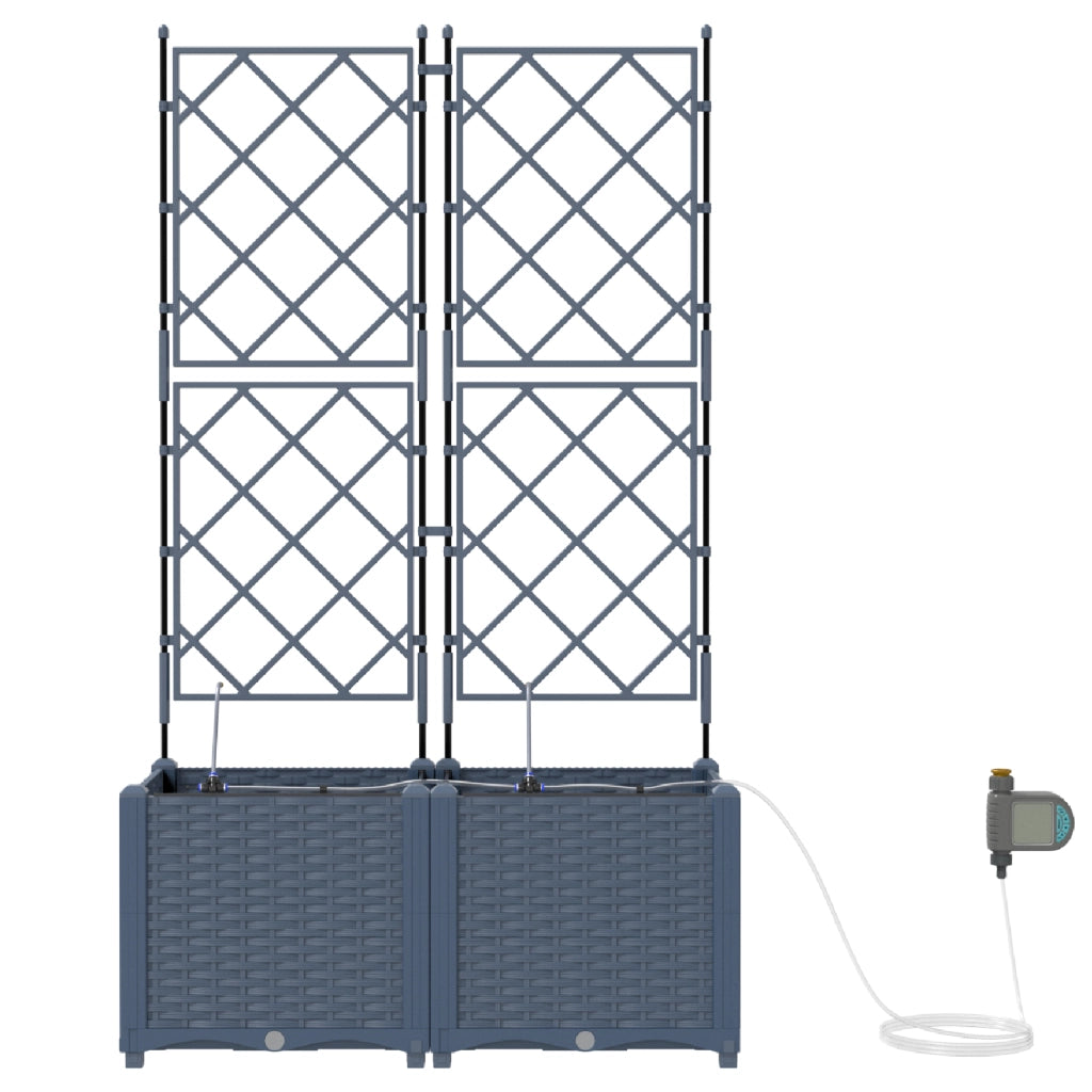Fioriere da Giardino con Sistema di Irrigazione 2 pz Grigio