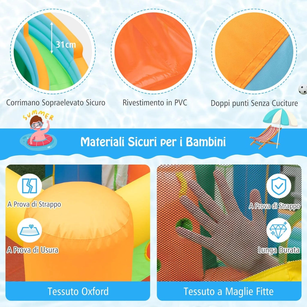 Castello Gonfiabile per Bambini, Casa Gonfiabile con Doppio Scivolo, Parete da Arrampicata, Piscina, con Borsa di Trasporto e Kit di Riparazione, per 2 Bambini di 3-10 Anni