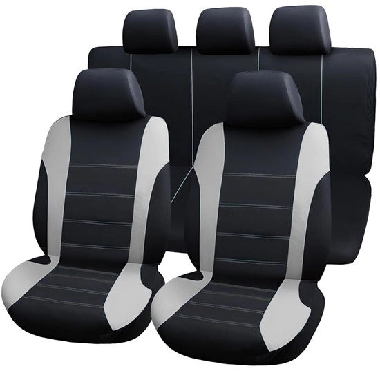 Set di protezione per sedili auto universale - Completo - Protezione per sedili Highback - Nero/Grigio - Tessuto in poliestere - Respiro e duraturo - Copertura sedili auto