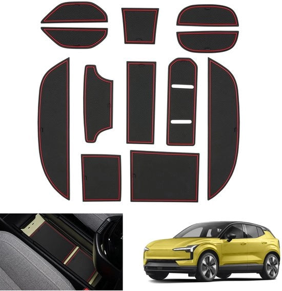 Accessori compatibili con Volvo EX30 2024 2025 - Tappeti antiscivolo, per nuove Volvo EX30 dal 2024 - Tappeti in gomma per contenitore centrale, tappeti per bicchiere, tappeti Deurnaadmatten, accessori EX30 (Rosso)