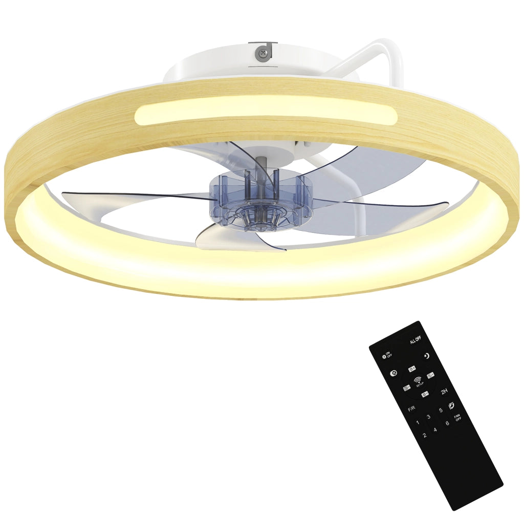Ventilatore da soffitto con luce LED e telecomando ¨C Xylo ¨C 49cm, 3 temperature colore, finitura legno naturale