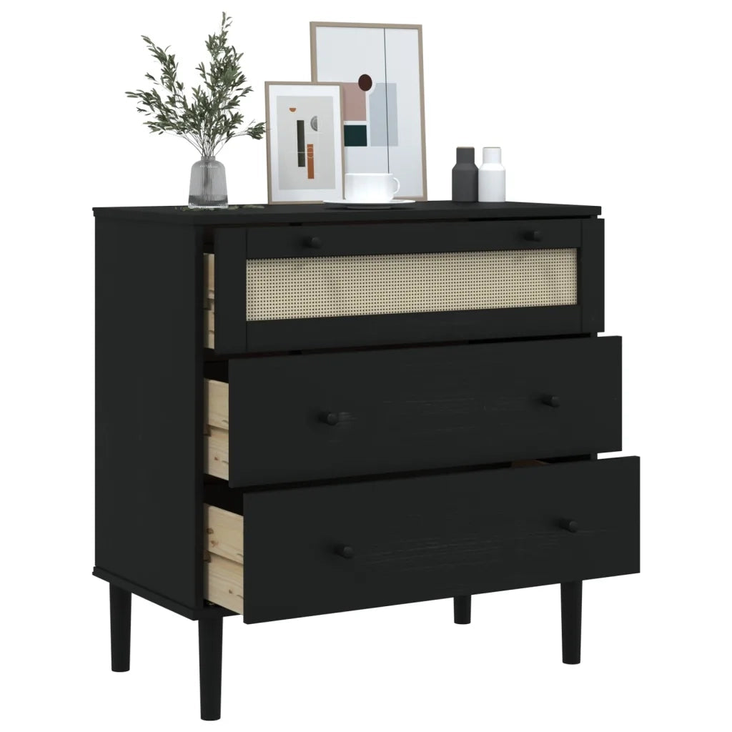 Cassettiera SENJA Aspetto Rattan Nera 80x40x80 cm in Legno Pino 358024