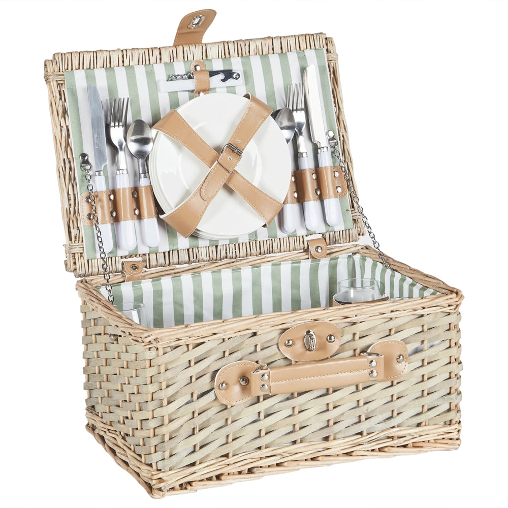 Cesto da picnic in vimini naturale per 4 persone con borsa frigo, bicchieri da vino e Posate stile semplice elegante