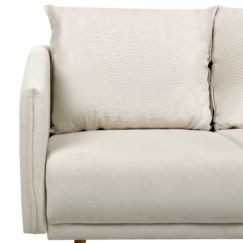Divano Tessuto Beige 2 Posti Schienale Imbottito Gambe In Metallo Dorato Retrò Glam