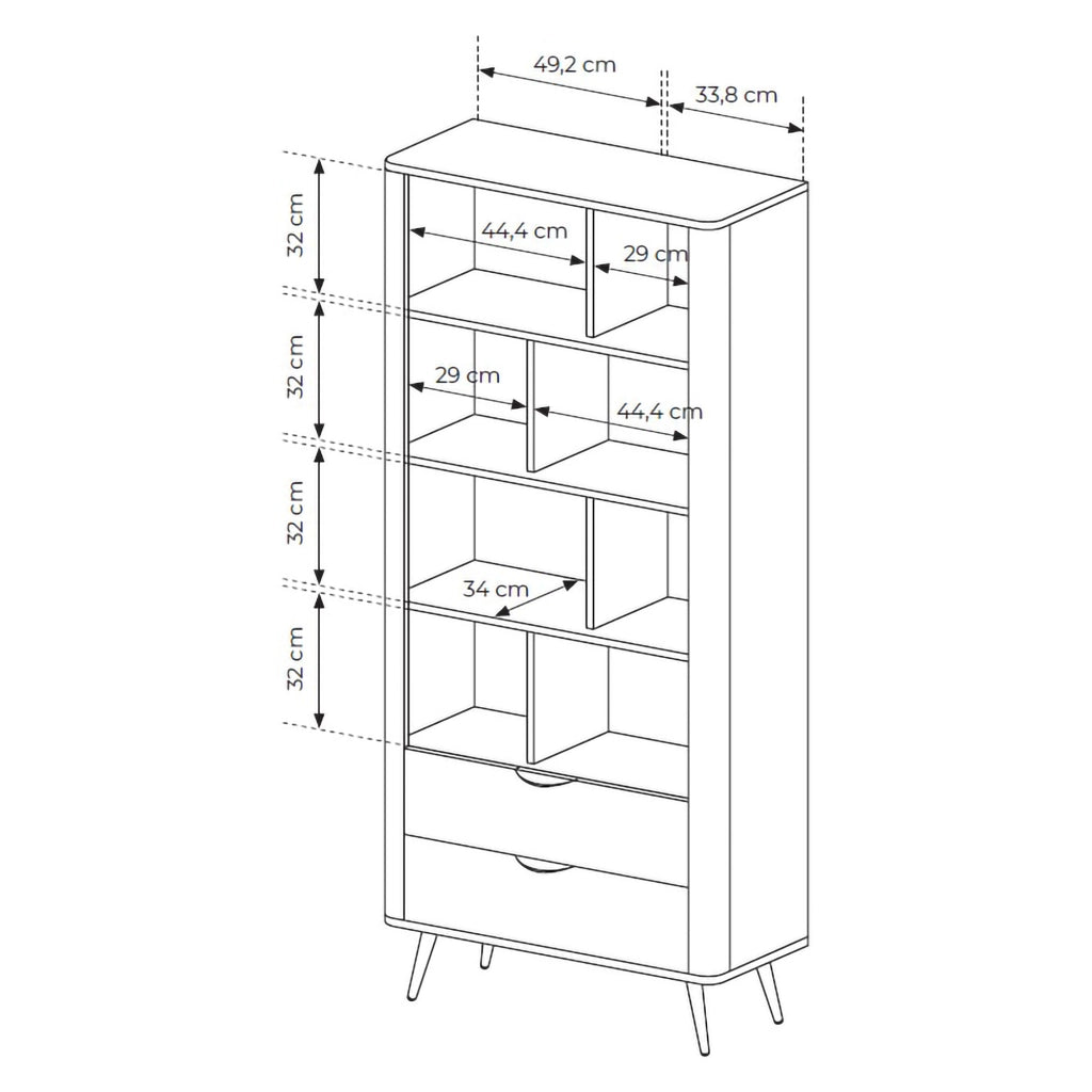 Biblioteca Kada, Libreria 2 Cassetti, 88x38x194h cm Marrone Noce