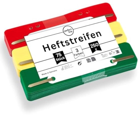 Set di 75 nastri di fissaggio in plastica riciclabile, 3 colori (verde, giallo, rosso), 3x25 pezzi, Made in Germany