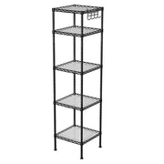 Scaffale da bagno a 5 ripiani robusto scaffale angolare in metallo capacità di carico 100 kg con 5 ripiani in plastica ganci rimovibili 30 x 30 x 1235 cm estensibile nero 12_0005803