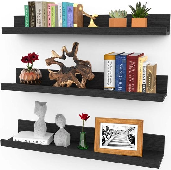 Pannelli da parete fluttuanti 61 cm - set da 3 in ebbenhout nero - stile rustico moderno - display da parete - pannelli per quadri