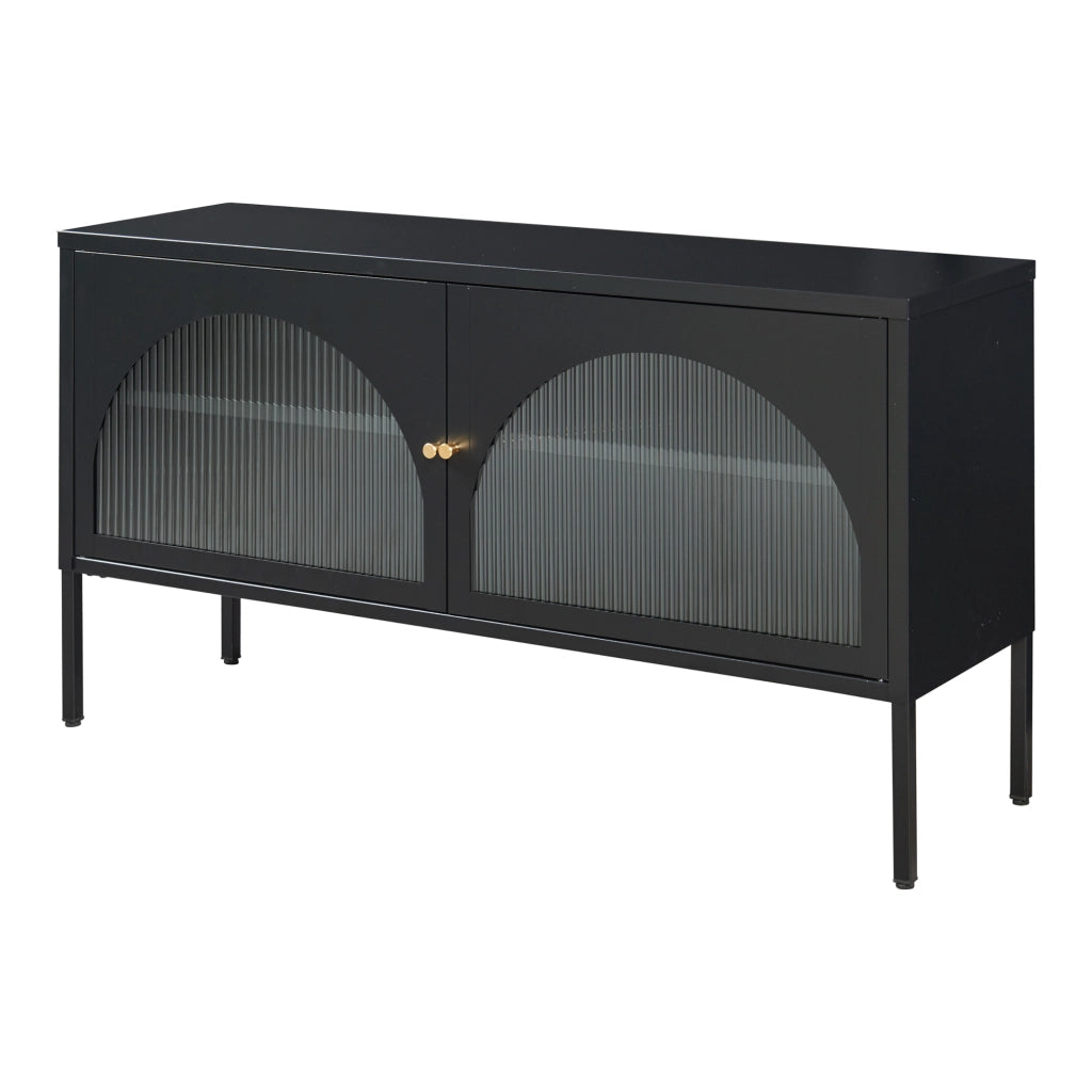Mobile TV Karlskrona con Ante a Vetrata 115x35x64 cm Acciaio Nero Opaco [en.casa]
