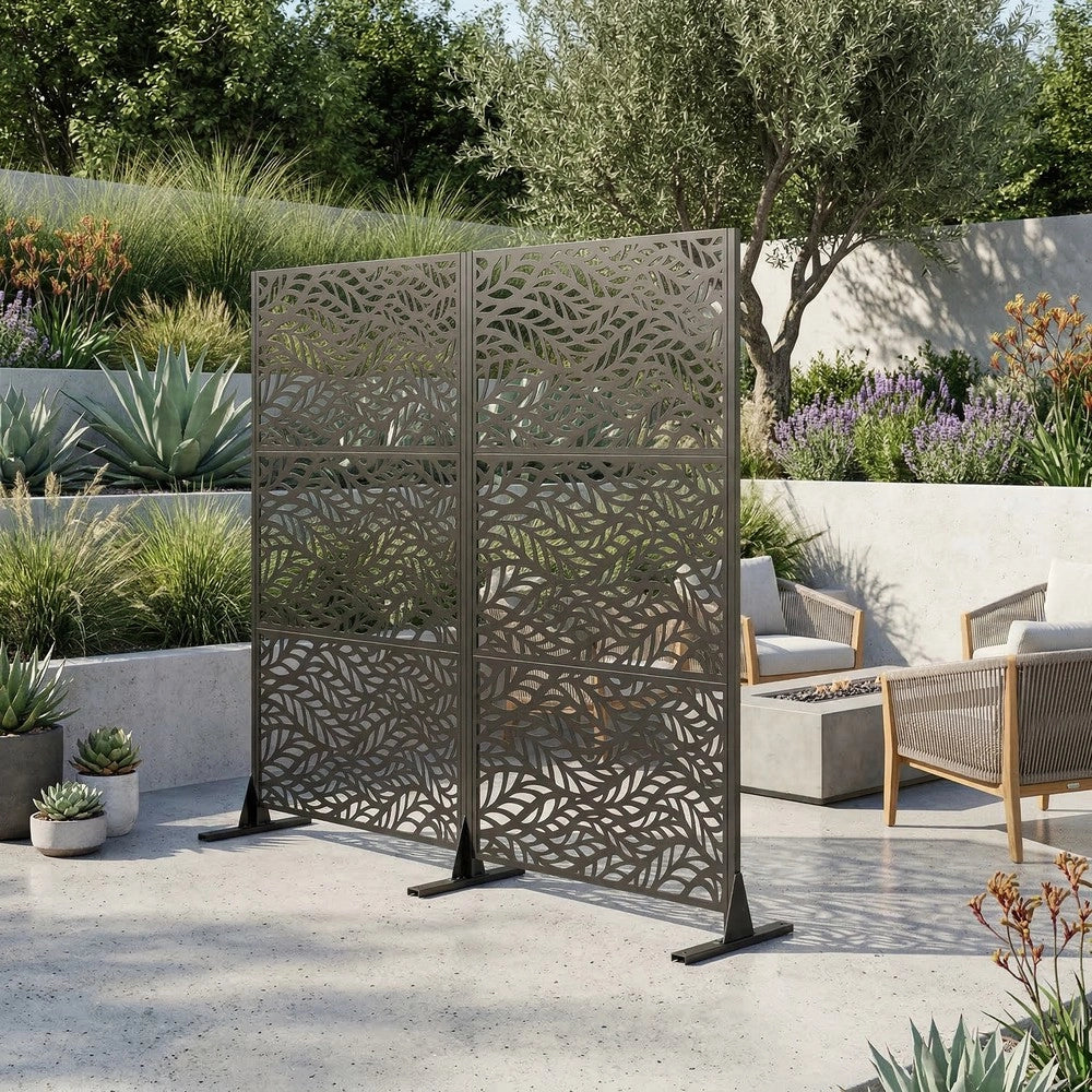 Pannello Divisorio da Giardino Freestanding ¨C Xylo ¨C Metallo, 183x116 cm, Balcone Patio