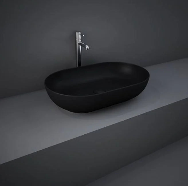 Lavabo ovale da appoggio in ceramica Nero Matt senza foro rubinetto - Feeling Rak Ceramics