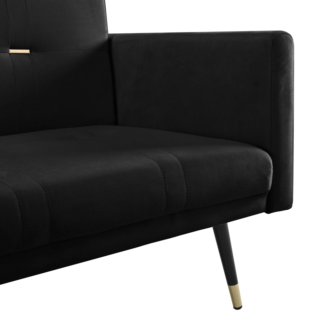 Divano letto 2 posti con schienale regolabile in velluto nero 164 × 89 × 70 cm