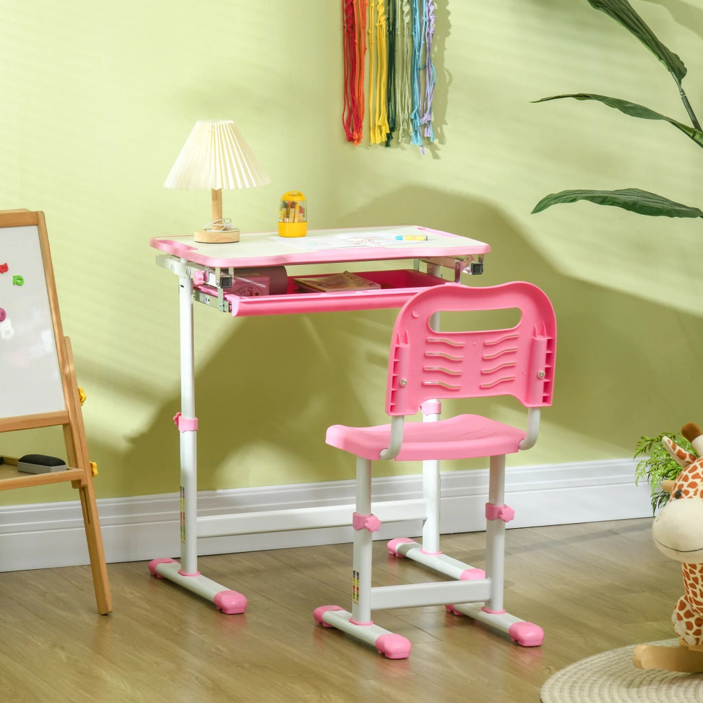 Scrivania Bambini con Sedia Regolabile ¨C zephmum ¨C 66x47x52-77 cm, Rosa