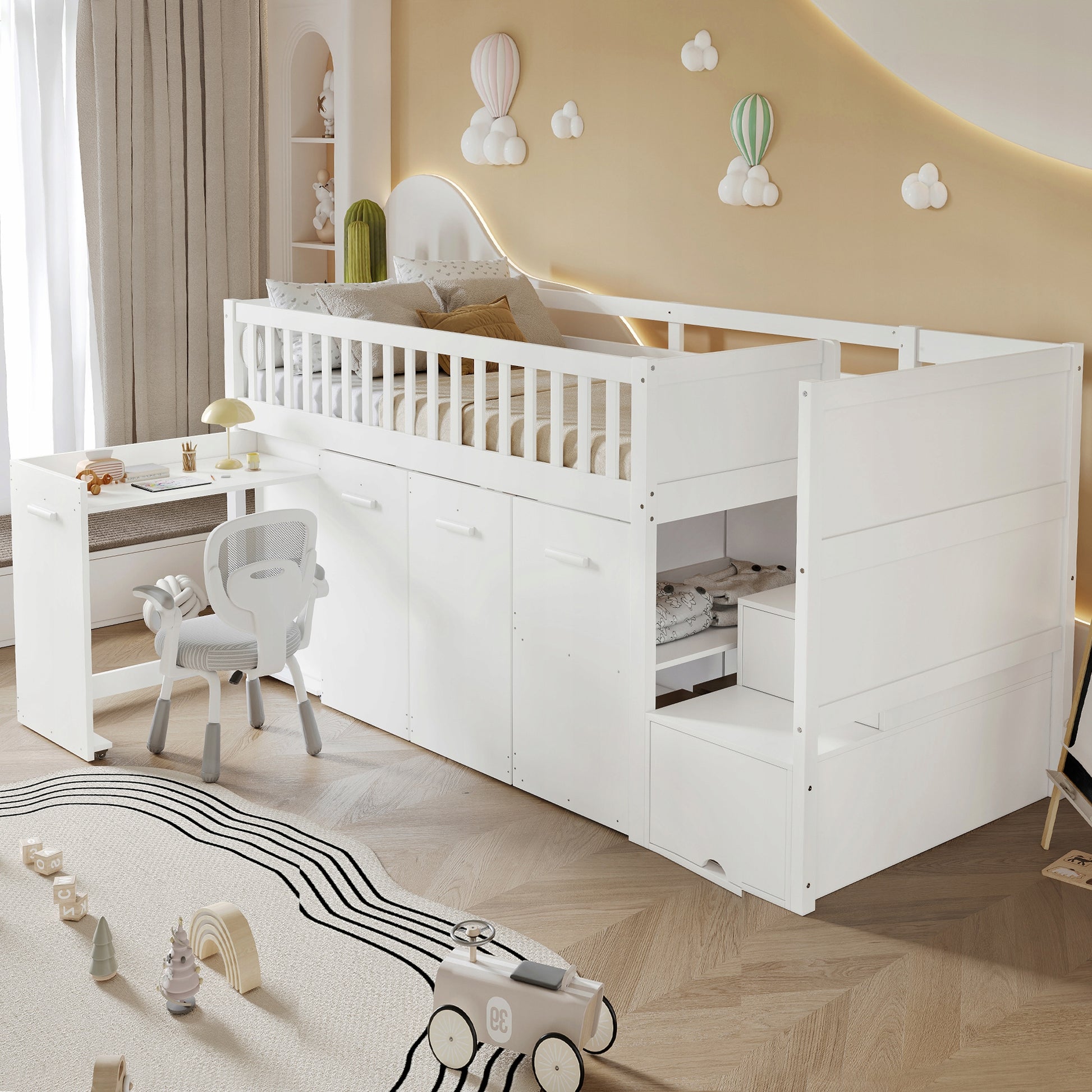 Letto a castello 90x200 con scrivania e armadio - Xylo - Bianco