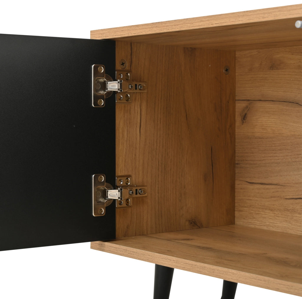 Mobile TV 175x31.5x45 cm con 3 ante e ripiano centrale in vetro temperato; truciolare naturale e nero