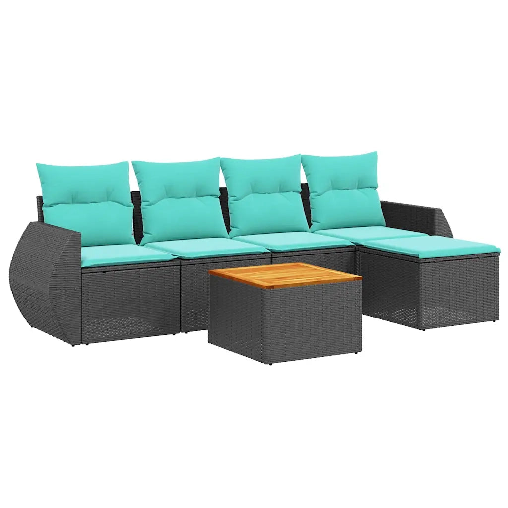 Set Divani da Giardino 6 pz con Cuscini Nero in Polyrattan 3224979