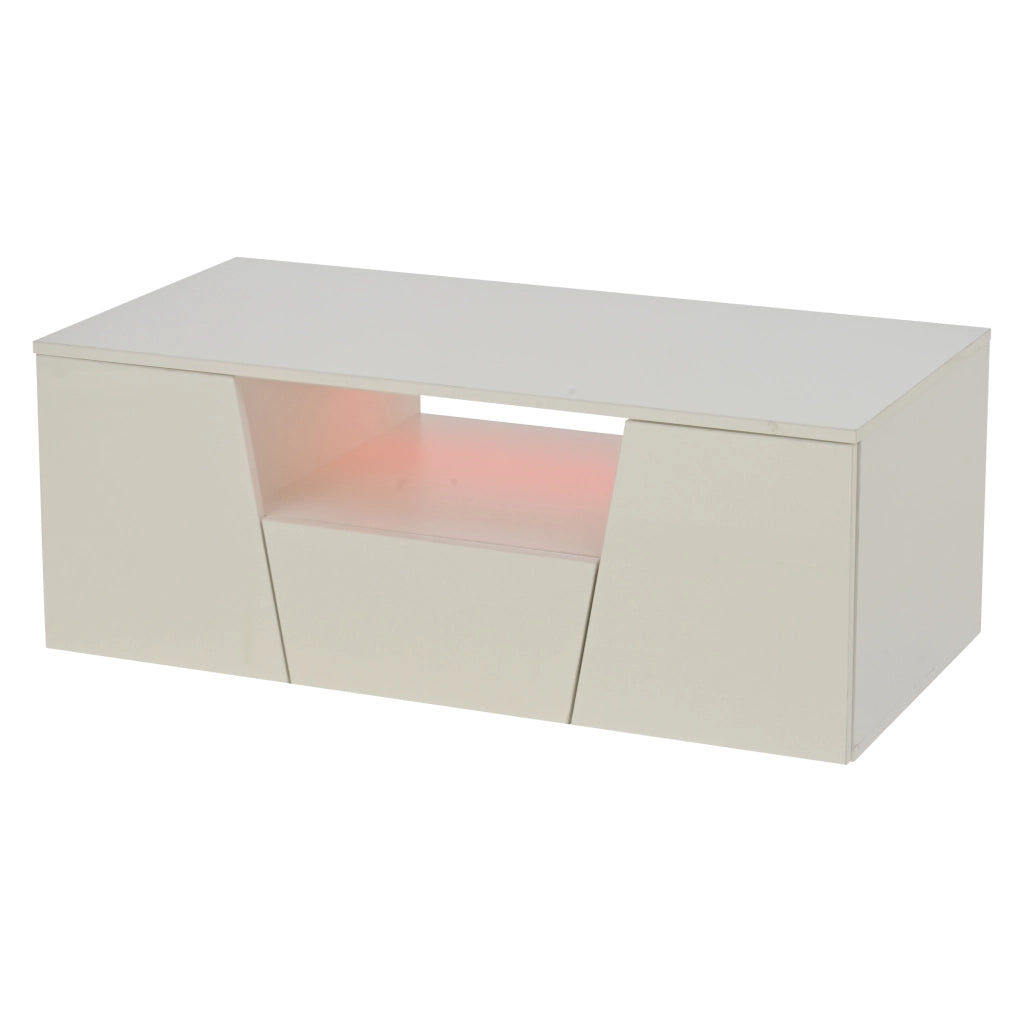 Tavolino da salotto bianco con luci led 100x50x40 cm lucido