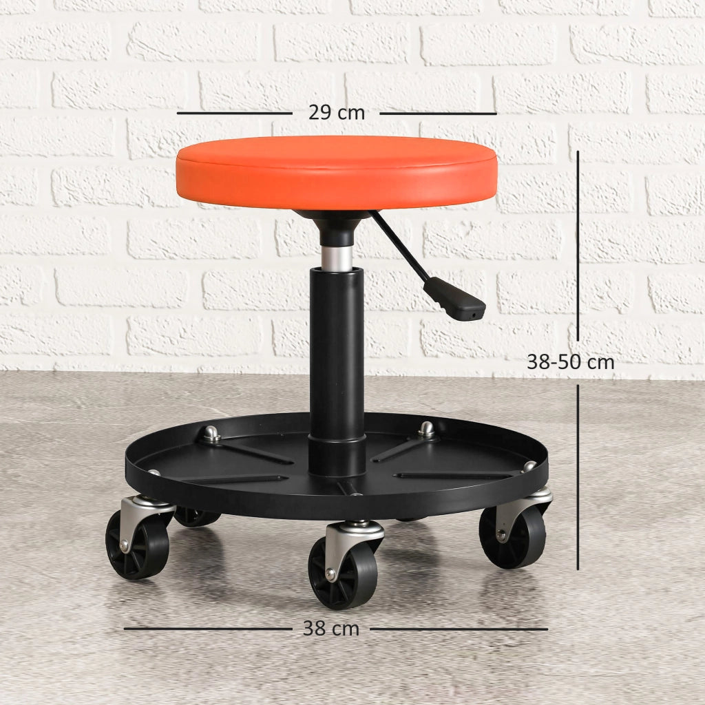 Sgabello da Lavoro con Ruote e Ripiano ¨C Zephmum ¨C Regolabile 38-50cm Arancione