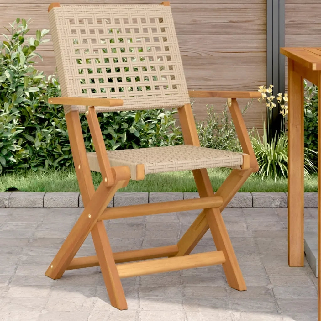Sedie da Giardino 2 pz | Sedie da Esterno Beige Legno Massello Acacia e Polyrattan