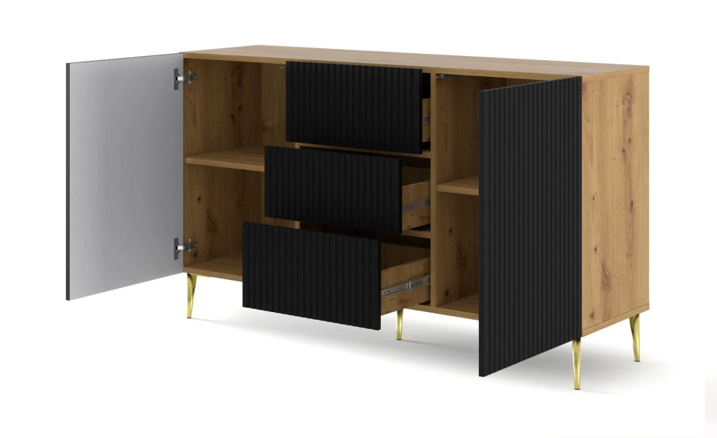MOBILE RAVENNA B MOBILE IN MDF RIVESTITO IN FOGLIO 2D3S 150 GAMBE IN ROVERE ARTIGIANALE NERO OPACO ORO