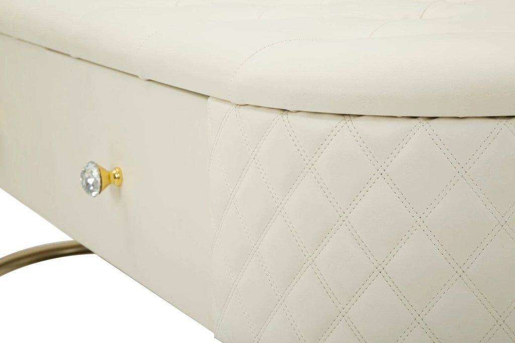 Panca Golfo, Panchina multiuso, Seduta per ospiti, Cassapanca multifunzione, 120x40 h43 cm, Bianco e Oro