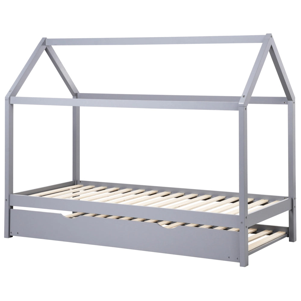 Letto a scomparsa della casa per bambini in legno di pino grigio UE misura singola 90 x 200 cm letto con base a doghe per la cameretta moderna dei bambini.