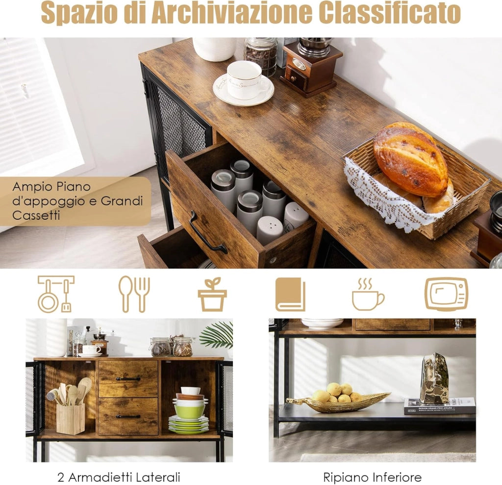 COSTWAY Credenza Moderna con Tanto Spazio, Credenza Cucina con 2 Armadietti di Metallo, 2 Cassetti Estraibili e Ripiano Inferiore, 26,5 x 29 x 15 cm