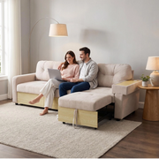 Divano Angolare 3 Posti con Penisola Estraibile, Contenitore e Braccioli in Legno ¨C MINIMAL ¨C Velluto Verde/Beige