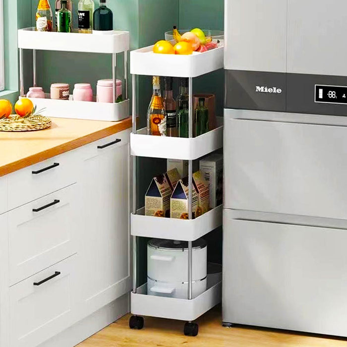 Carrello Carrellino Multiuso Mobile Spazi Stretti Portaoggetti 4 Ripiani Bianco