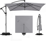 Ombrellone da Giardino 250 cm, Tettuccio Girevole e Ventilato | Protezione Solare, Resistente, Portatile, Sacchi di Sabbia, per Balcone, Esterno, Spiaggia (Grigio, 0 Luce LED)