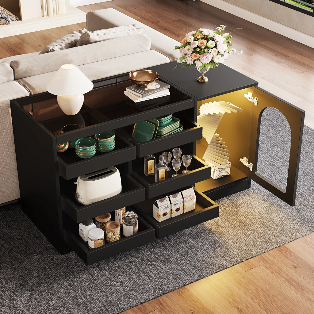 Cassettiera con Luce LED ¨C MINIMAL ¨C Nero, 6 Cassetti, Design Moderno