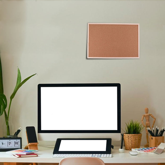 Bacheca in Sughero Rettangolare con Cornice in Legno da Parete 40x30x1.6 cm