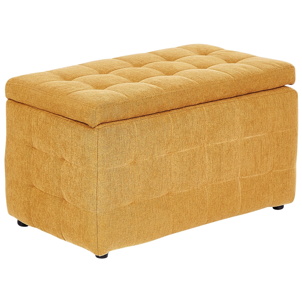 Pouf contenitore in tessuto giallo con coperchio trapuntato camera da letto