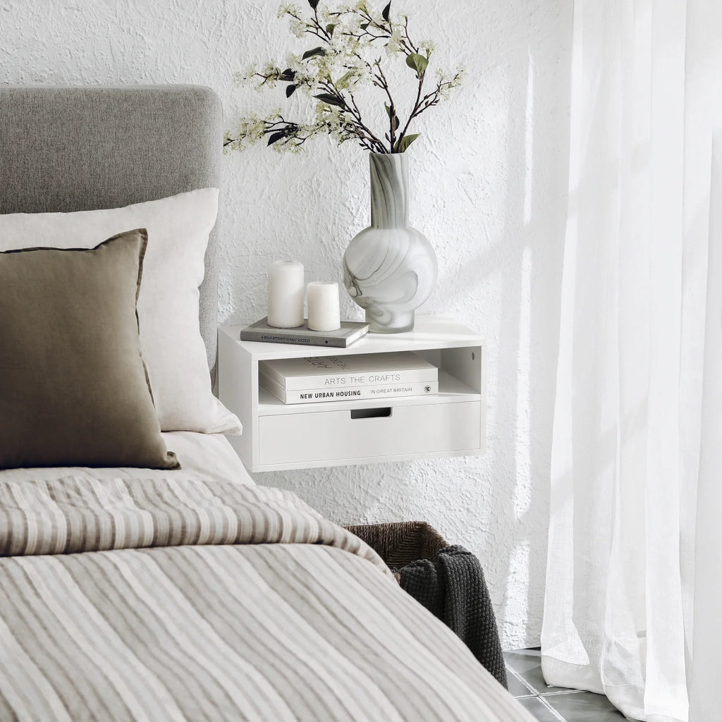 Comodino Con Cassetti Tavolo Telefono Bianco Mensoa Da Muro 45x25x55 Cm NKD03-W SoBuy