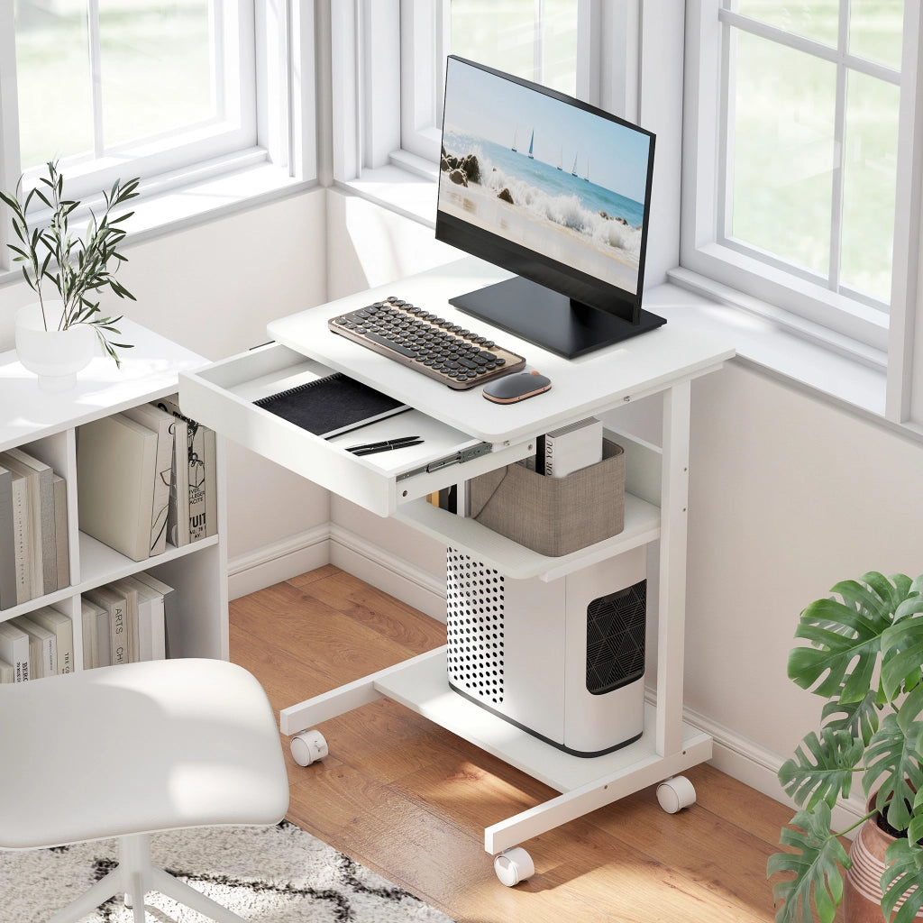 Scrivania per computer con cassetto e ruote ¨C zephmum ¨C bianco 56x51x75 cm