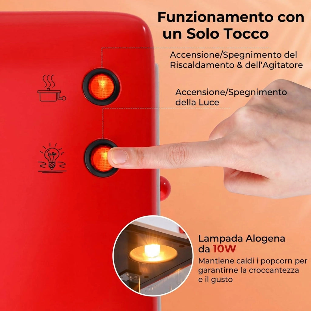 Macchina per Pop Corn per Casa, Macchina Popcorn in 3-5 Minuti con Contenitore in Acciaio Inox e Cucchiai per Chicchi e Olio, Condimento Personalizzato, Stile Cinema