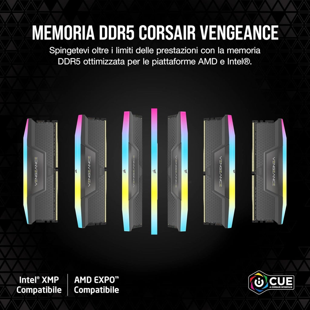 VENGEANCE RGB DDR5 32GB (2x16GB) DDR5 6000MHz CL36 AMD EXPO Intel XMP iCUE Memoria Compatibile per Computer - Grigio (CMH32GX5M2E6000Z36)