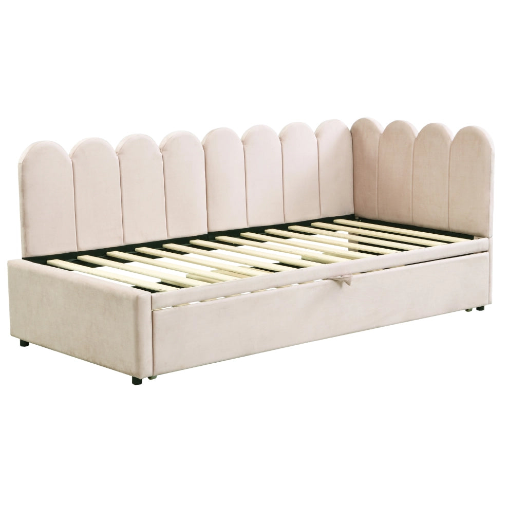 Divano letto 90x200 cm; estraibile a L in velluto; beige