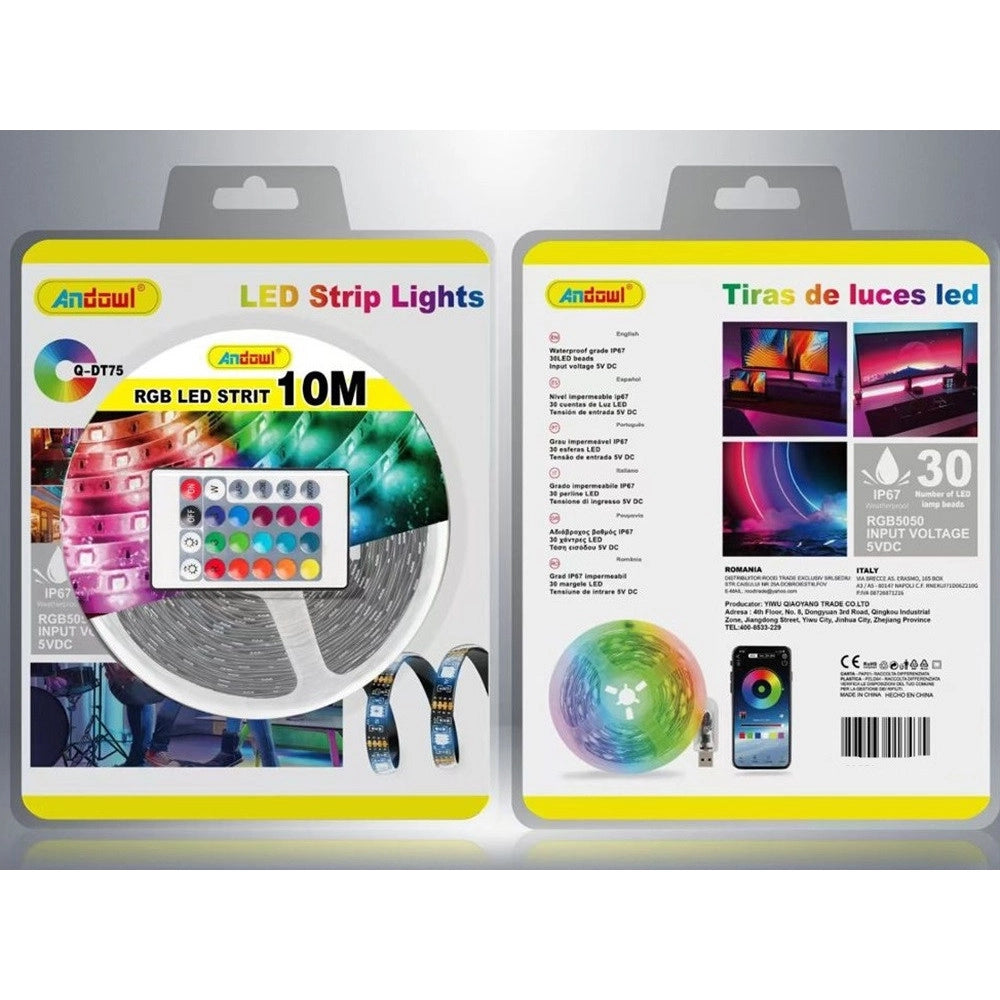Trade Shop - Striscia Luminosa A Led Rgb 10mt Con Telecomando Usb-ir 5v Smd5050 Impermeabile Q-dt75 -