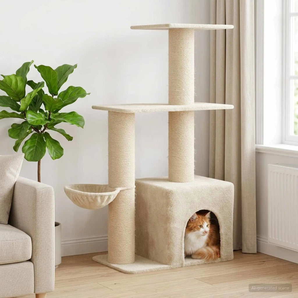 Albero per gatti con pali per graffiare in sisal Crema 133 cm 42033063
