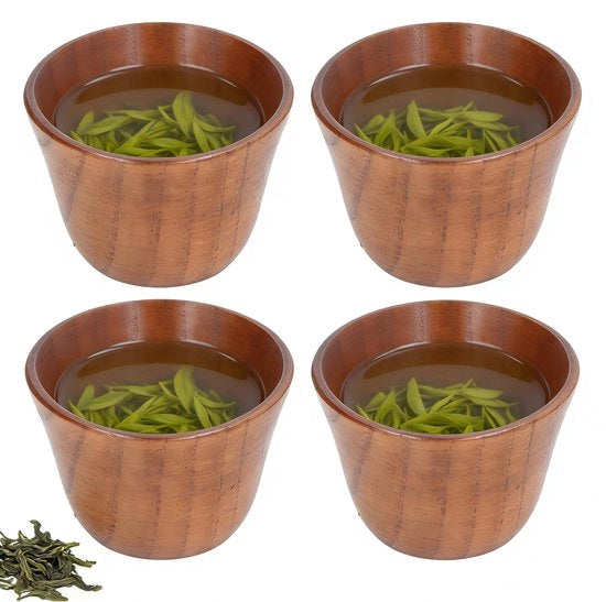 Set di 4 Bicchieri in Legno di Jujube Naturale - 75 ml - Retro The - Isolamento Termico - Salute e Sicurezza