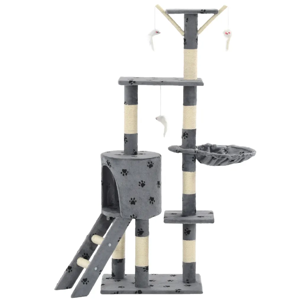 Albero per Gatti e Tiragraffi Sisal 138cm Zampe Stampate Grigio CFW5959507