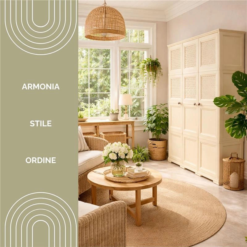ARMADIO 3 ANTE ANGORA 118X43X164 CM CON PUNTALI, ANTE TRAFORATE E VANO PORTASCOPA – MOBILE ALTO ORGANIZZAZIONE CASA PER INGRESSO E LAVANDERIA