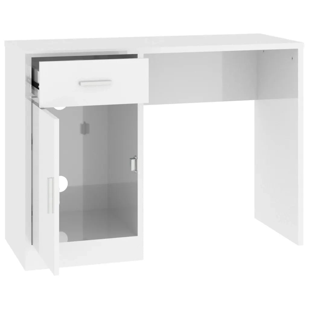 Scrivania Cassetto Bianco Lucido 100x40x73cm Legno Multistrato 342655