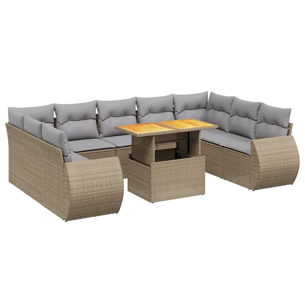 Set Divano da Giardino 10 pz con Cuscini Beige in Polyrattan 3272340