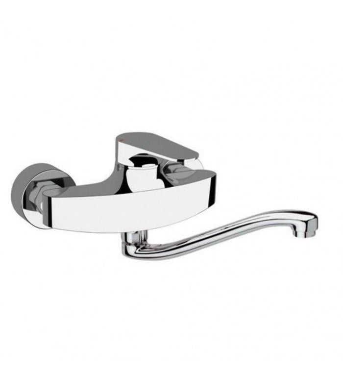 Miscelatore a muro per lavello con bocca a s girevole, risparmio idrico, class line eco
